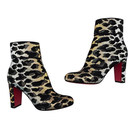Christian Louboutin Moulamax Ankle Boot Black Gold Lurex Leopard Size 38 US 8 - Picture 4 of 13